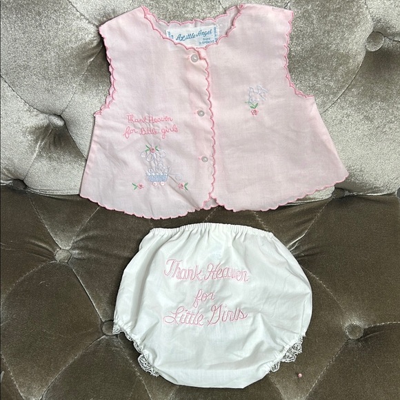 A Little Angel Other - Vintage Pink and White Kids Vest & Bloomers Set